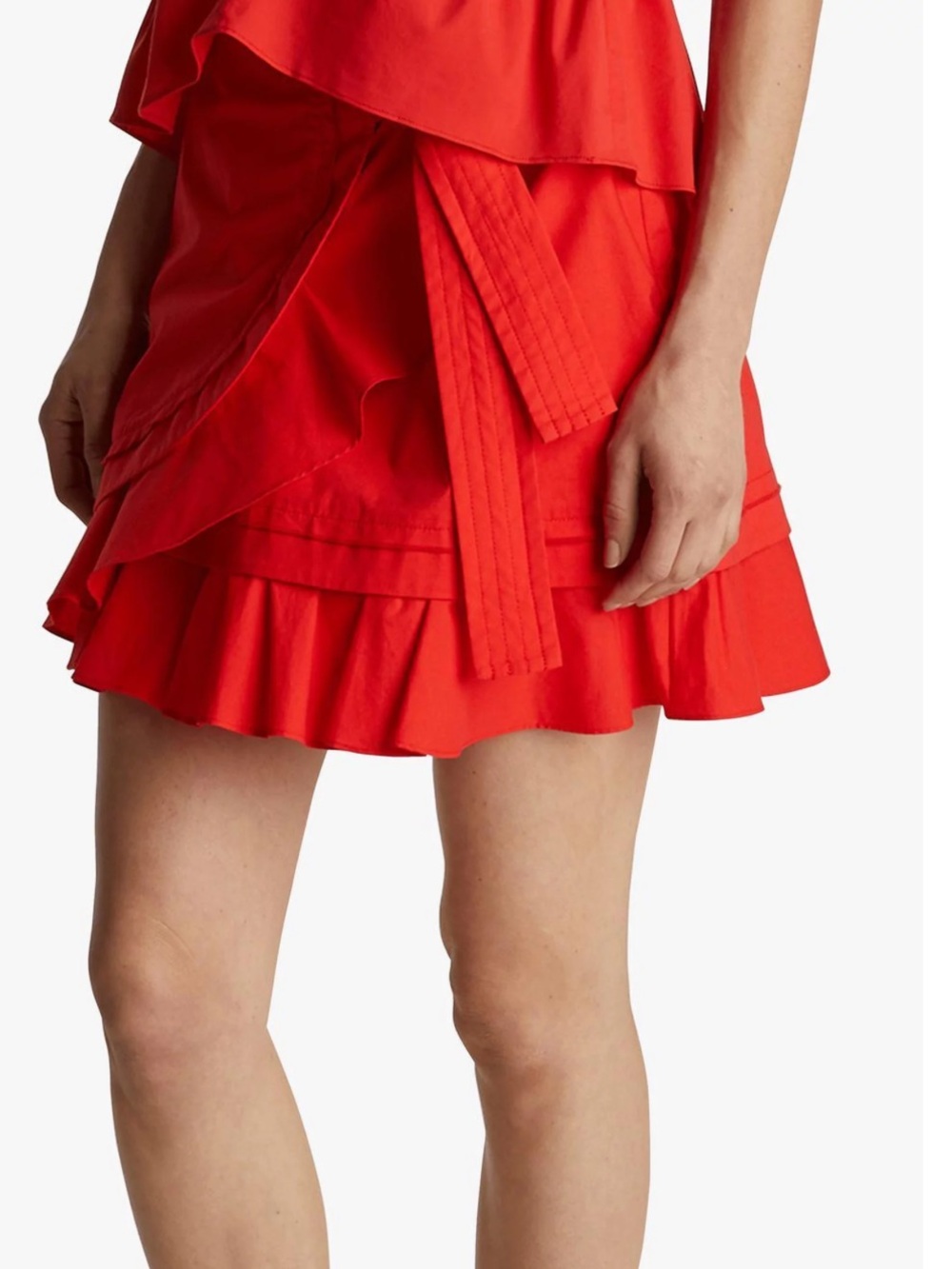 Tanya Taylor designs poplin Dawson mini wrap skirt bright red size 0 NEW